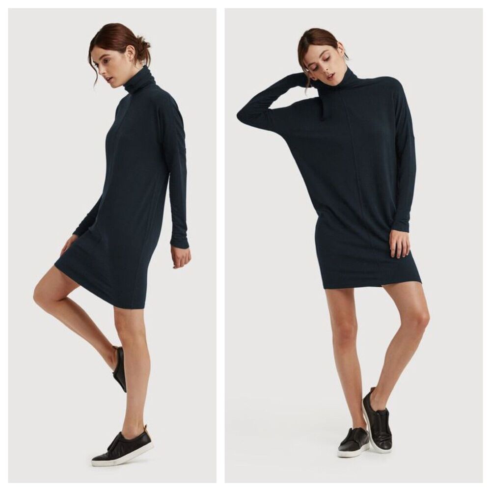 Kit & Ace Doublestacked Turtleneck Dress Laidback Brushed Navy Size 6 Pullover
